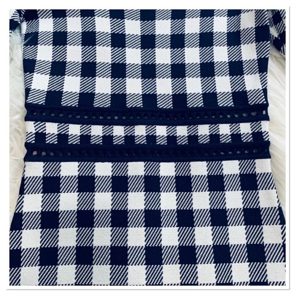 Jonathan Simkhai Gingham Knit Mini Dress Blue White Size Small